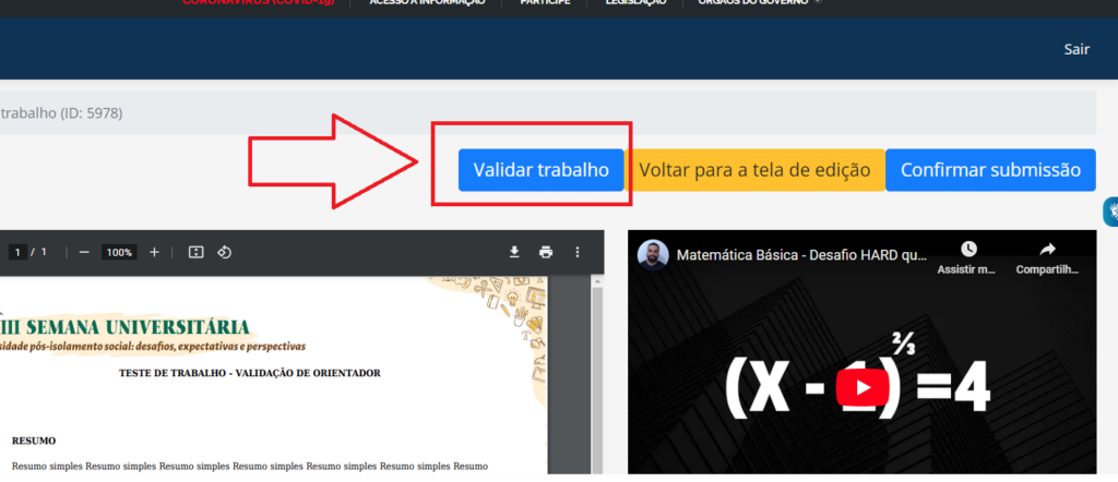 Tela de verificação do trabalho